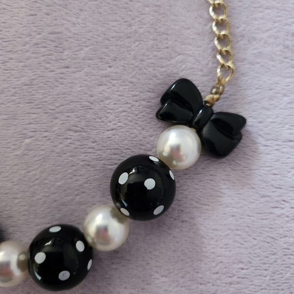 Girls Gymboree Black and White Polka Dot Bow Necklace - Picture 2 of 4